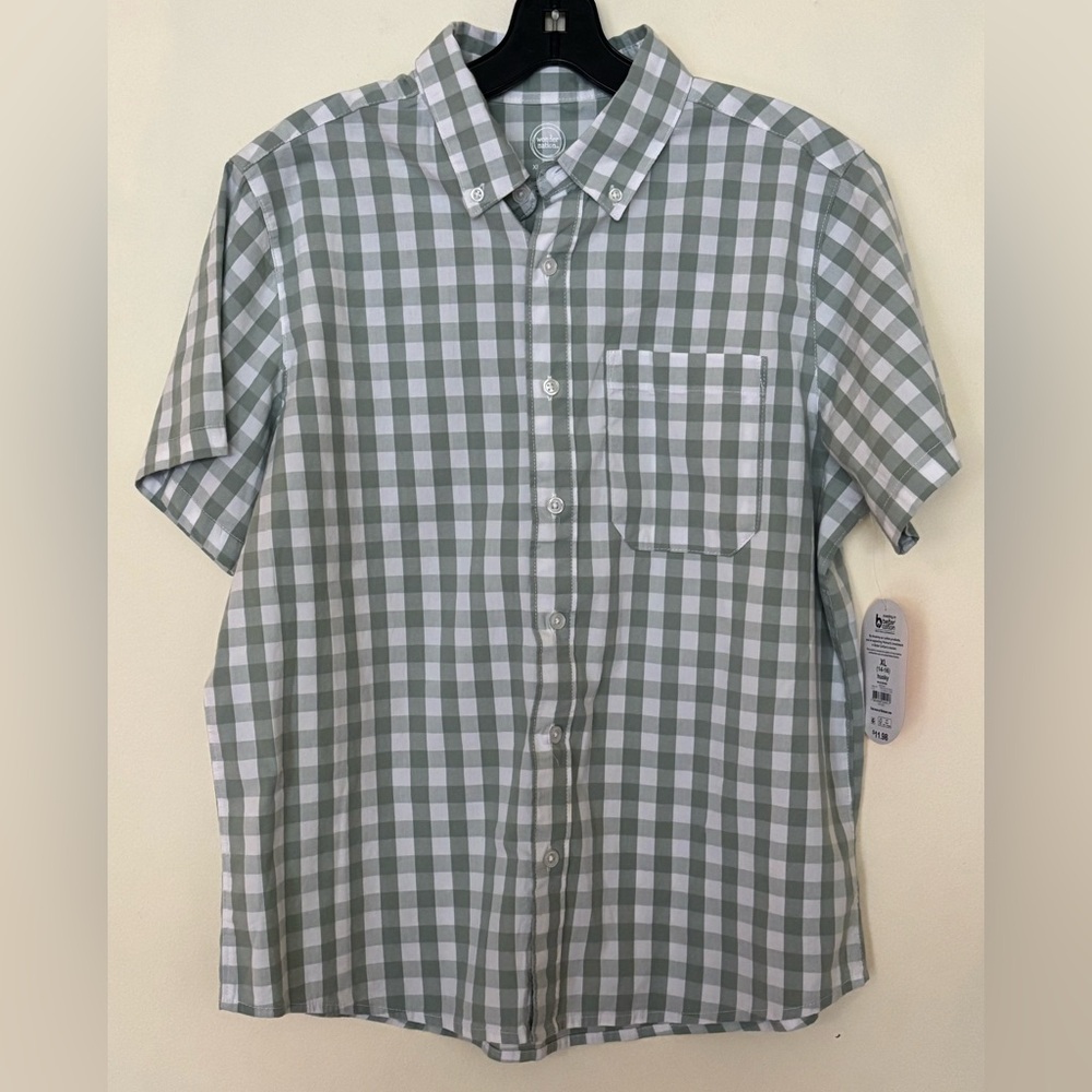 Wonder Nation Boys Green and White Checkered Shirt